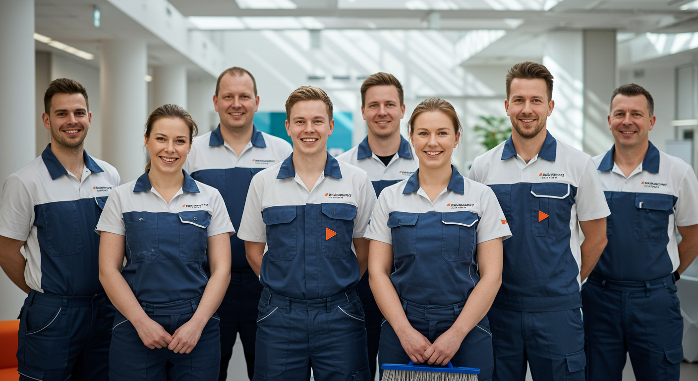 Ein freundliches Team von Reinigungskräften der Reinigungsfirma ReinigungsProfi Leipzig.