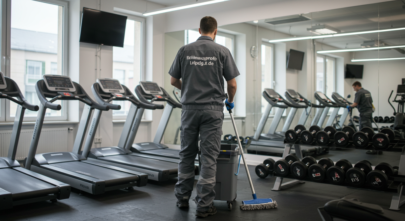 Saubere und aufgeräumte Hantelbank in einem modernen Leipziger Fitnessstudio.